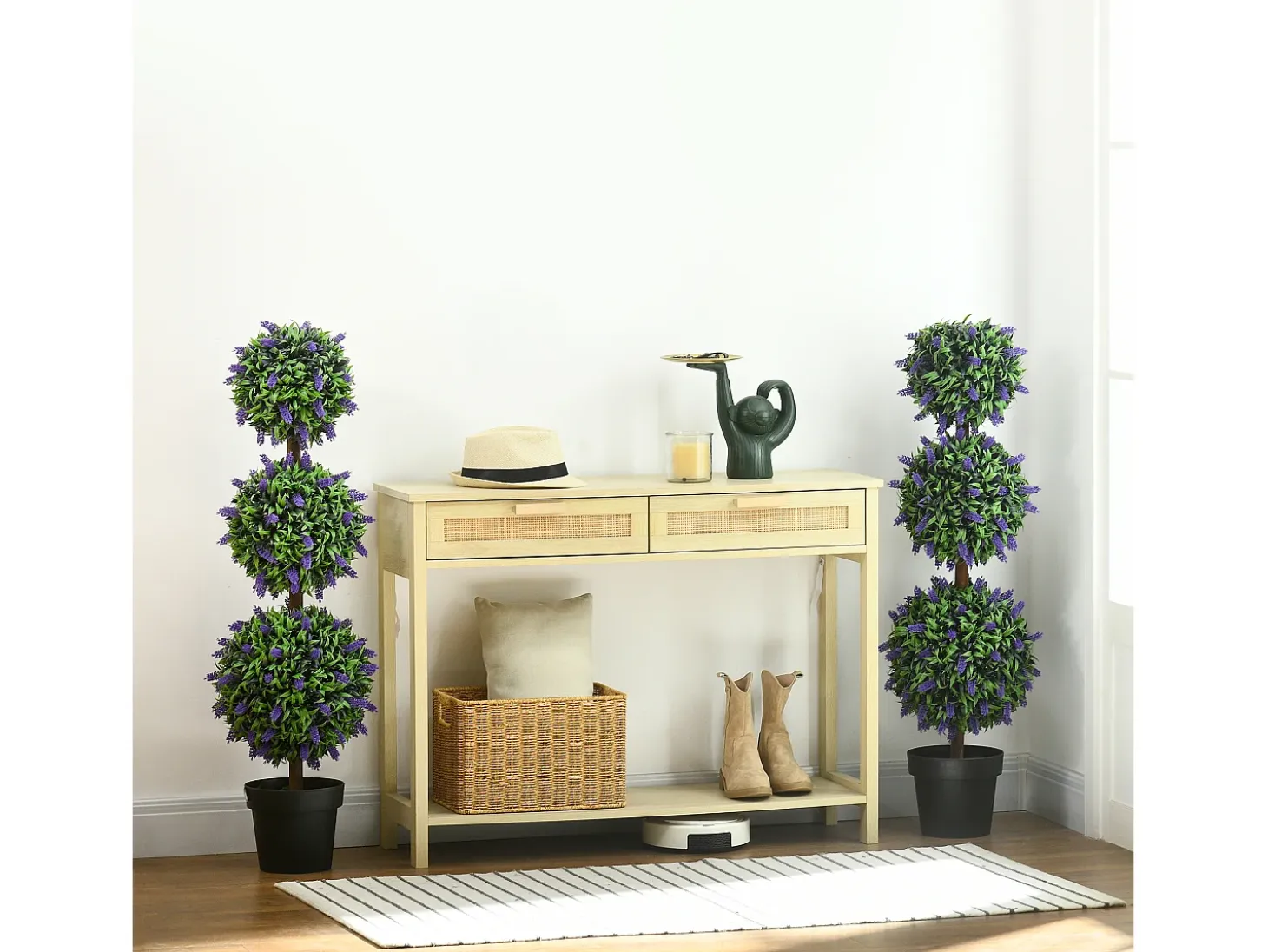 Juego de 2 árboles de lavanda artificiales, resistentes a los rayos UV, de plástico, color verde (20 x 20 x 110 cm)