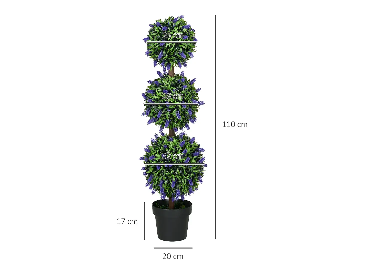 Juego de 2 árboles de lavanda artificiales, resistentes a los rayos UV, de plástico, color verde (20 x 20 x 110 cm)