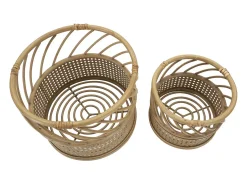 Juego de 2 soportes para macetas redondos de metal y ratán Panama