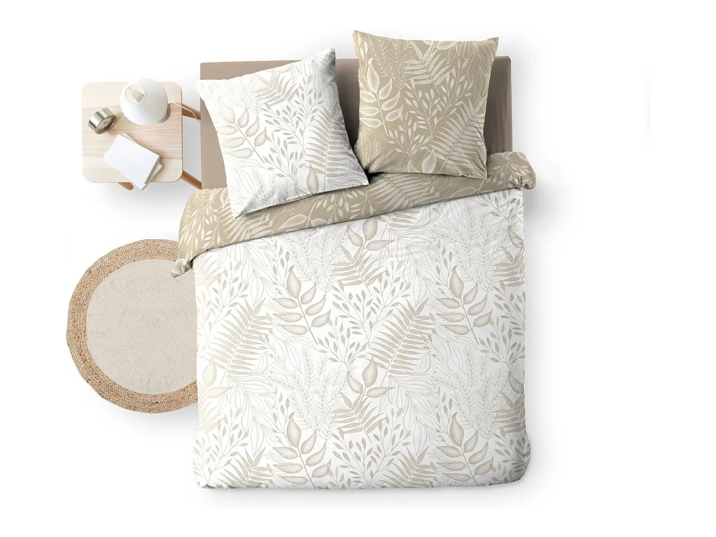 Juego de cama Cassia 260x240 cm 100% algodón reversible taupe con 2 fundas 63x63 cm, tejido 57 hilos/cm², certificado Oeko-Tex