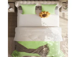 Juego de cama de 3 piezas, incluye 2 fundas de almohada (80 x 80 cm), una sábana bajera (140 x 200 cm) y una funda nórdica (140 x 210 cm), verde, poliéster.