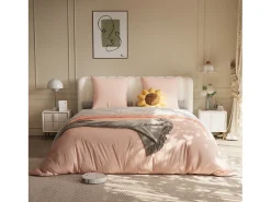 Juego de cama de 3 piezas, incluye 2 fundas de almohada (80 x 80 cm), 1 sábana bajera (160 x 200 cm) + 1 funda nórdica (155 x 220 cm), Blanco + Rosa, poliéster