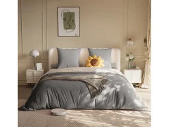 Juego de cama de 3 piezas, funda de almohada*2 (80x80), sábana ajustable (140x200) + funda nórdica (140x210), gris oscuro + gris claro, poliéster