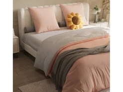Juego de cama de 3 piezas, incluye 2 fundas de almohada (80 x 80 cm), 1 sábana bajera (140 x 200 cm) + 1 funda nórdica (140 x 210 cm), Blanco + Rosa, poliéster