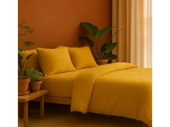 Juego de cama de gasa de algodón amarillo 240 x 220 cm