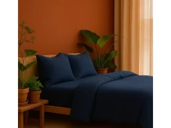 Juego de cama de gasa de algodón azul 240 x 260 cm.