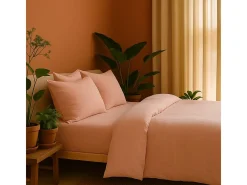 Juego de cama de gasa de algodón rosa 240 x 220 cm