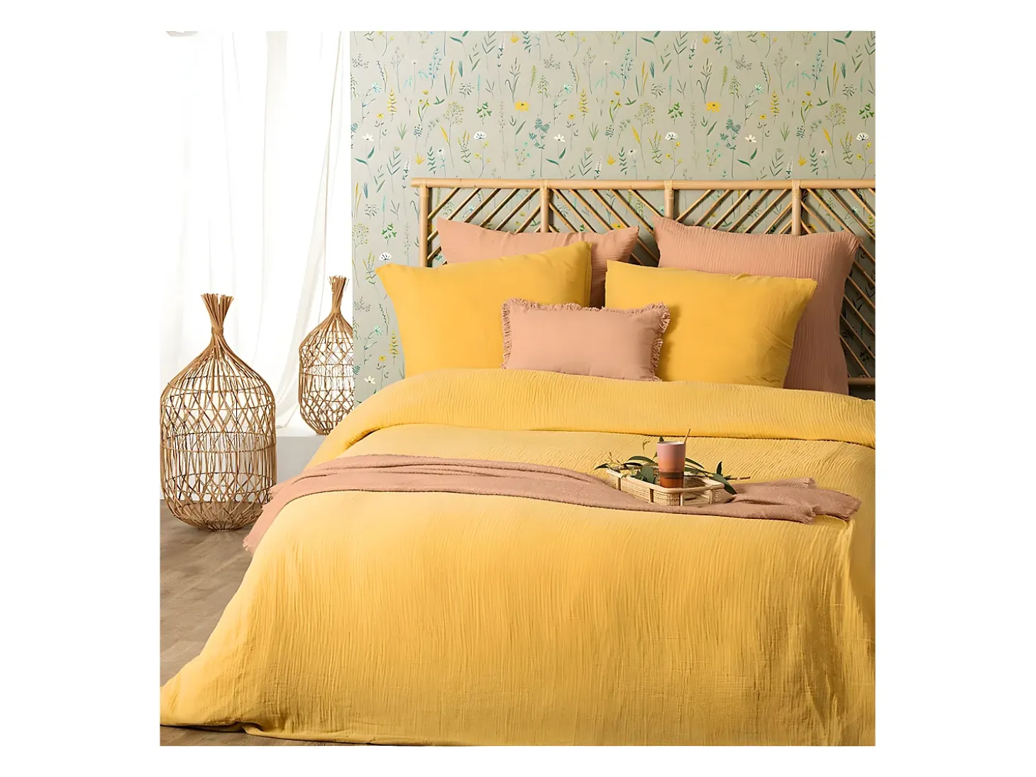 Juego de cama de gasa de algodón liso 240 x 220 cm