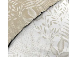 Juego de cama reversible Cassia 240x220 cm en algodón 100% Oeko-Tex con motivo floral beige con 2 fundas de almohada 63x63 cm