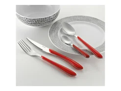 Juego de cubiertos de 24 piezas Eclat Rouge Moderne - Mango rojo, Acero inoxidable brillante, Hoja microdentada
