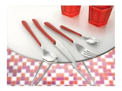 Juego de cubiertos de 24 piezas Eclat Rouge Moderne - Mango rojo, Acero inoxidable brillante, Hoja microdentada