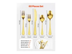 Juego de Cubiertos SucceBuy Juego de Cubiertos de Acero Inoxidable de 60 Piezas, para 12 Personas, para Cocina.