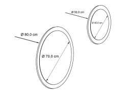 Juego de espejos Globo 50 y 80 cm, 2 espejos de pared redondos decorativos para pasillo y salón con marco de MDF en burdeos de alto brillo