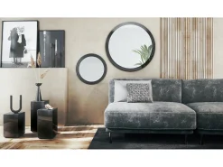 Juego de espejos Globo 50 y 80 cm, 2 espejos de pared redondos decorativos para pasillo y salón con marco de MDF en negro de alto brillo