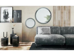 Juego de espejos Globo 50 y 80 cm, 2 espejos de pared redondos decorativos para pasillo y salón con marco de MDF en gris de alto brillo