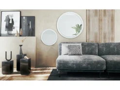 Juego de espejos Globo 50 y 80 cm, 2 espejos de pared redondos decorativos para pasillo y salón con marco de MDF en blanco mate