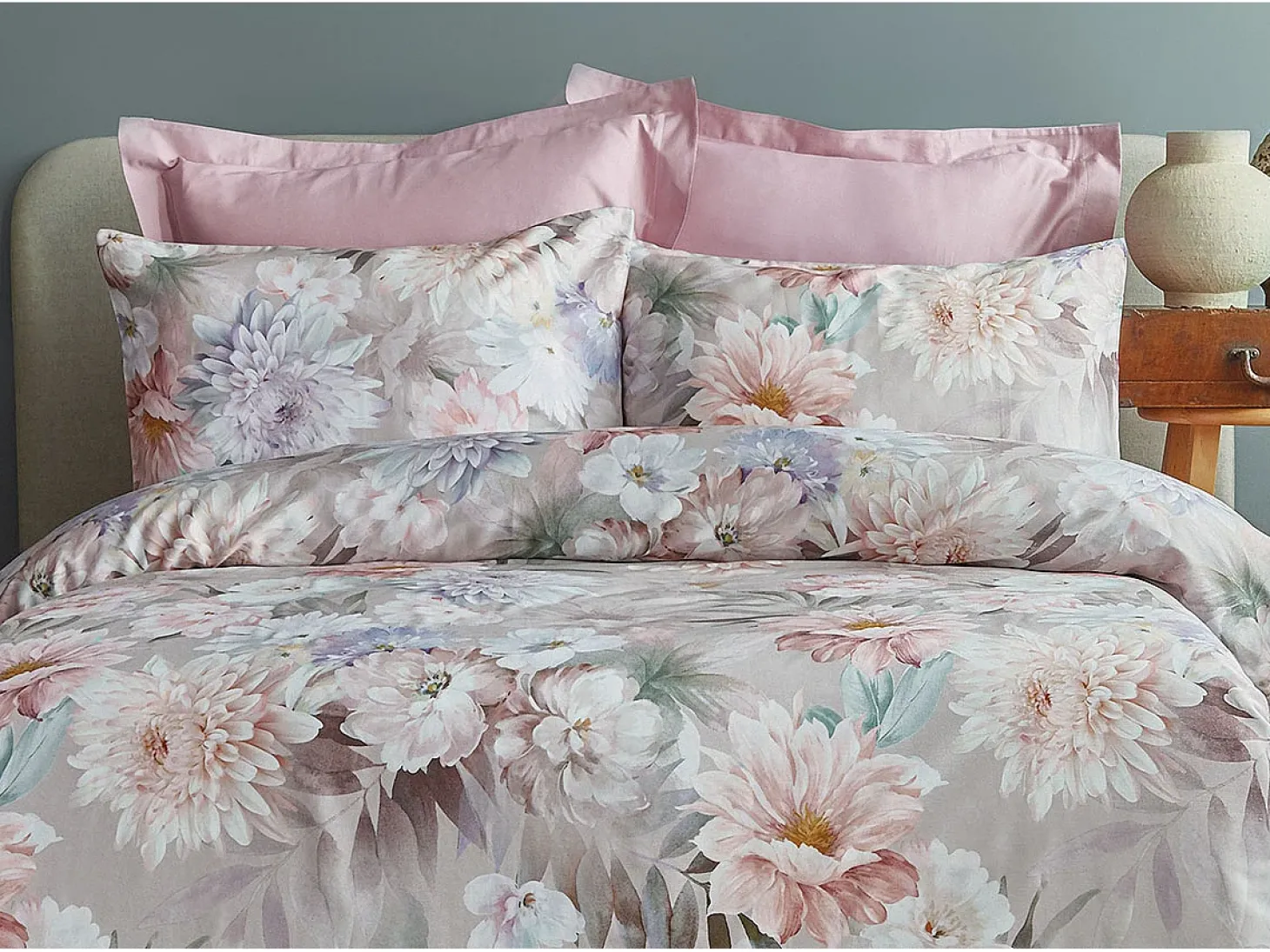 Juego de funda de edredón 240x220 cm+ 2 fundas de almohada 63x63cm de satén de algodón "Poliere"