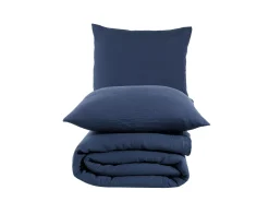 Juego de funda de edredón + 2 fundas de almohada de gasa de algodón-Azul marino