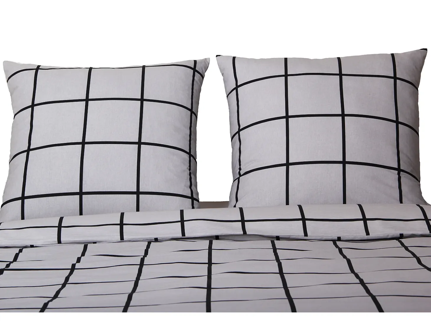 Juego de funda de edredón +funda de almohada 100% algodón "Carreaux gris""