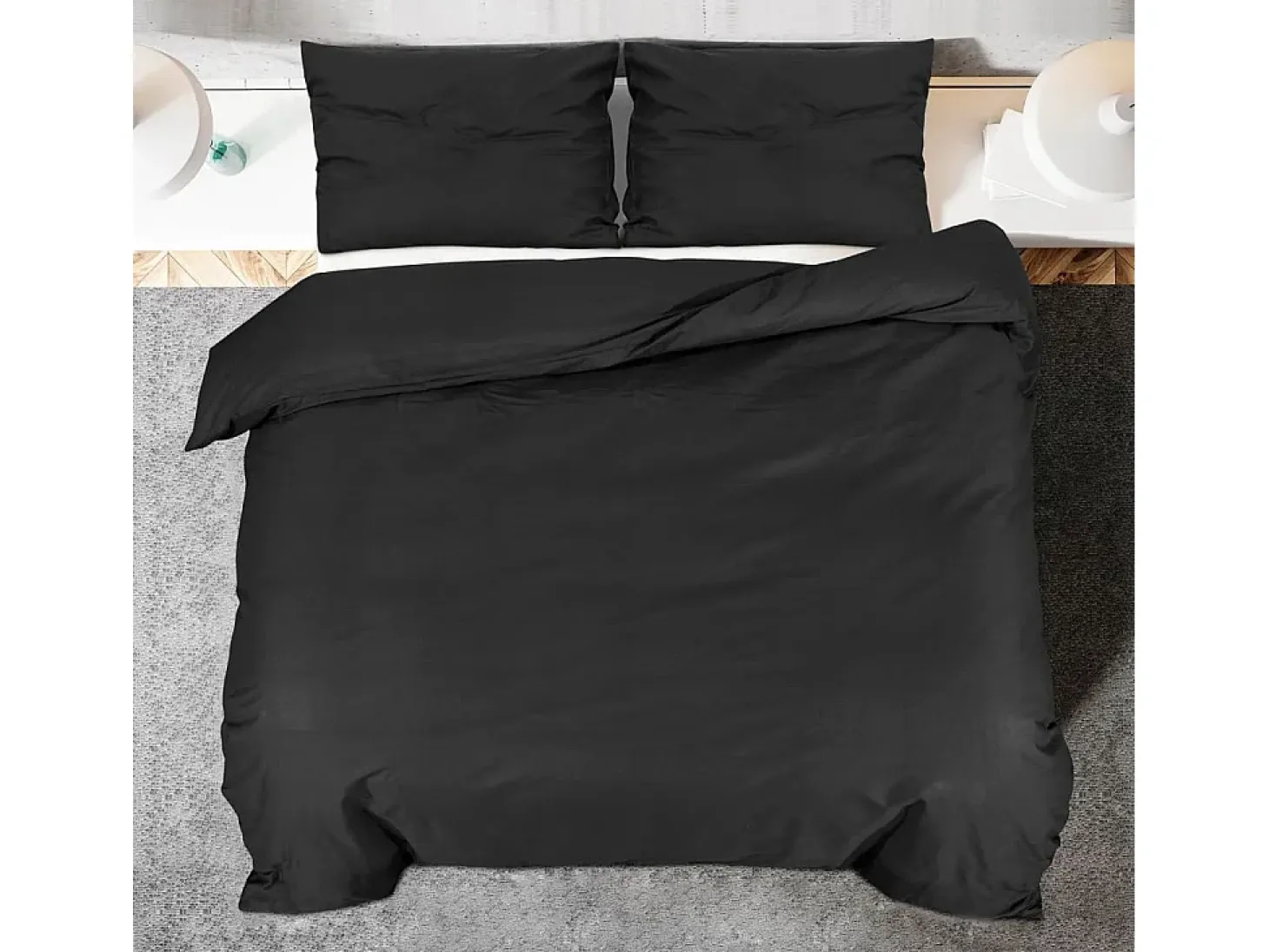 Juego de funda nórdica algodón negro 155x220 cm ES728316
