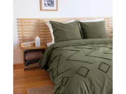 Juego de funda nórdica de algodón, tufted étnico verde de 2 plazas