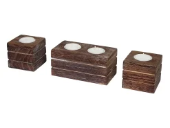 Juego de portavelas de té Tolve (3 piezas), marrón