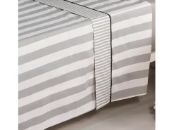 Juego de sábanas LINES percal algodón 180 hilos gris Cama 150