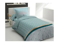 Juego nórdico 140 x 200 cm: Funda nórdica + 1 funda de almohada - 100% Algodón - Verde esmeralda
