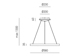 Krizia - Lámpara colgante LED regulable 50W - 2900lm, luz cálida 3000K, aro oro cepillado, difusor opal, d. 60cm, IP20
