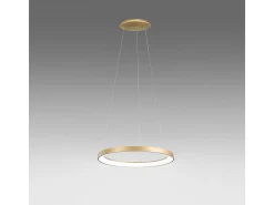 Krizia - Lámpara colgante LED regulable 50W - 2900lm, luz cálida 3000K, aro oro cepillado, difusor opal, d. 60cm, IP20