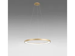 Krizia - Lámpara colgante LED regulable 60W - 4800lm, luz cálida 3000K, aro oro cepillado, difusor opal, d.80 cm, IP20