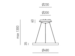 Krizia - Lámpara colgante LED regulable 30W - 2300lm, luz cálida 3000K, aro oro cepillado, difusor acrílico, d. 40cm, IP20