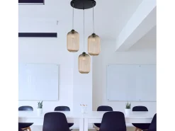 Krizia - Lámpara colgante negra con cristal ámbar decorado y cables eléctricos orientables, 3 luces