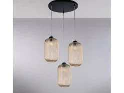 Krizia - Lámpara colgante negra con cristal ámbar decorado y cables eléctricos orientables, 3 luces