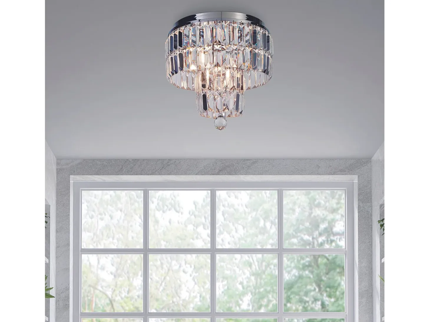 Lampada a Soffitto Classica Impero Acciaio Cromo Vetro Trasparente 4 Luci E14