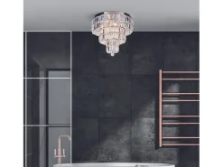 Lampada a Soffitto Classica Impero Acciaio Cromo Vetro Trasparente 6 Luci E14