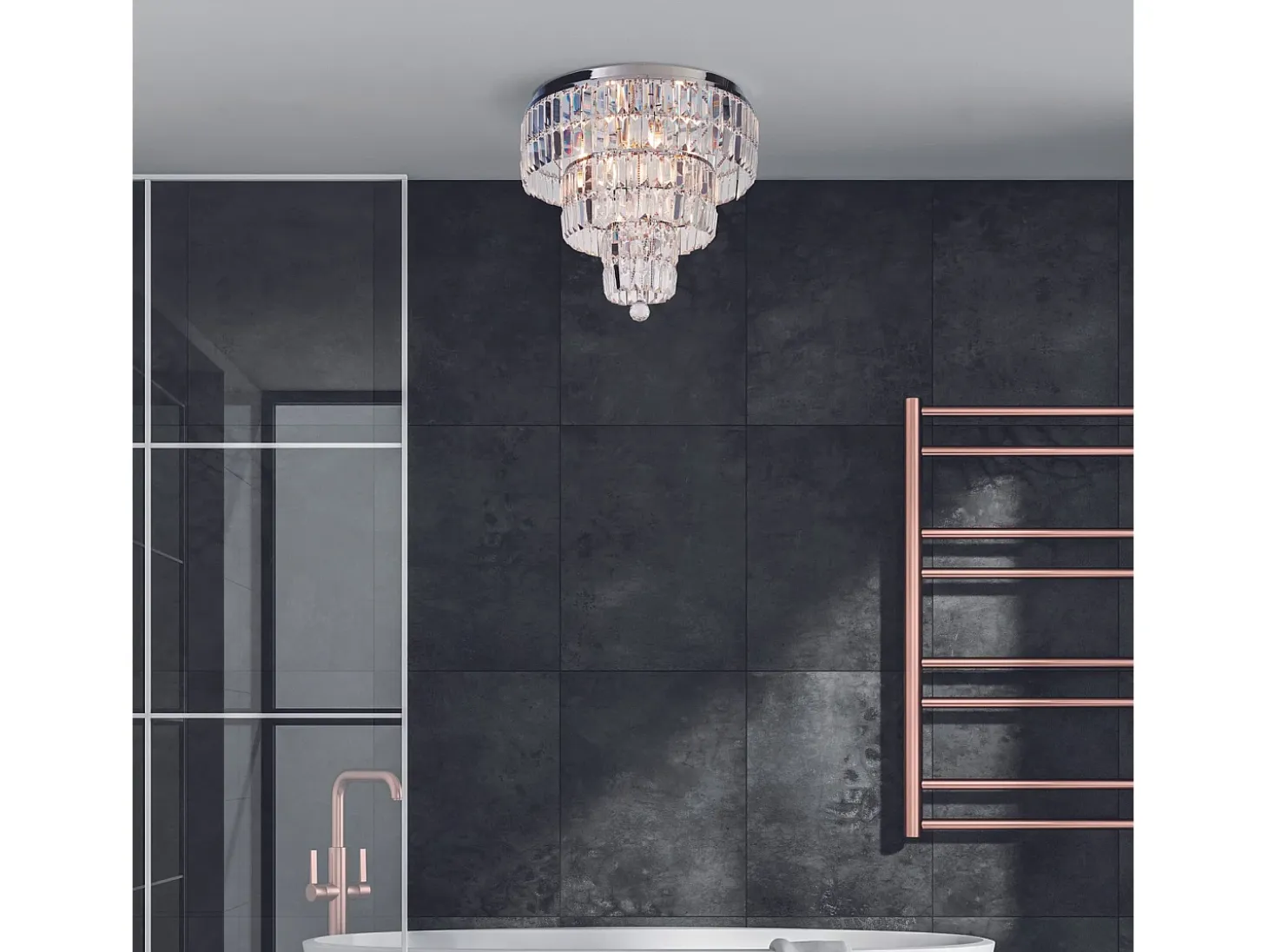 Lampada a Soffitto Classica Impero Acciaio Cromo Vetro Trasparente 6 Luci E14