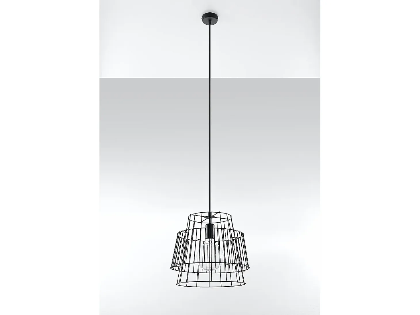 Lampada a sospensione con struttura a due fili nera E27 Lámpara colgante Twin Wire Frame Negro E27