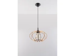 Lampada a sospensione in filo di legno naturale E27 Lámpara colgante con marco de alambre Madera natural E27