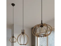 Lampada a sospensione in filo di legno naturale E27 Lámpara colgante con marco de alambre Madera natural E27