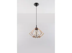 Lampada a sospensione in filo di legno naturale E27 Lámpara colgante con marco de alambre Madera natural E27
