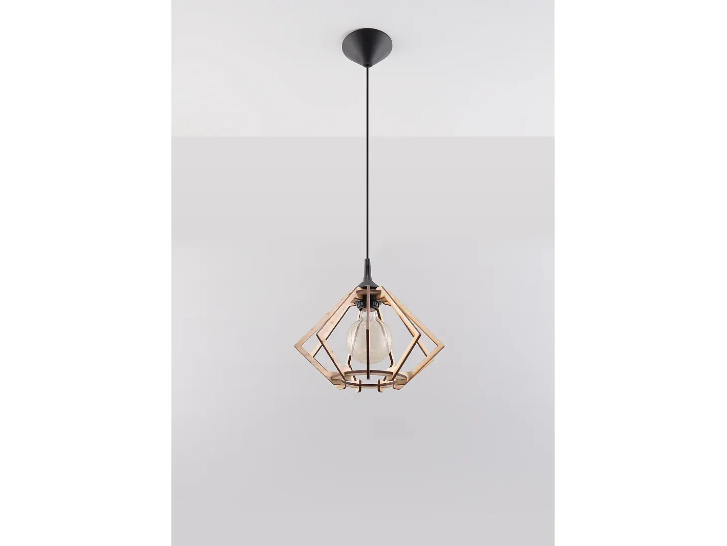 Lampada a sospensione in filo di legno naturale E27 Lámpara colgante con marco de alambre Madera natural E27