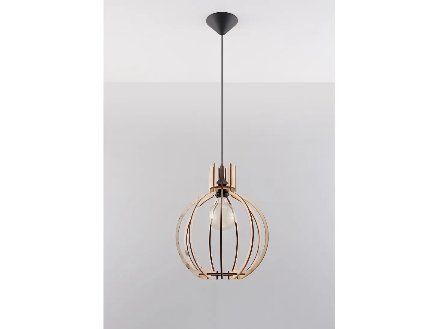 Lampada a sospensione in filo di legno naturale E27 Lámpara colgante con marco de alambre Madera natural E27