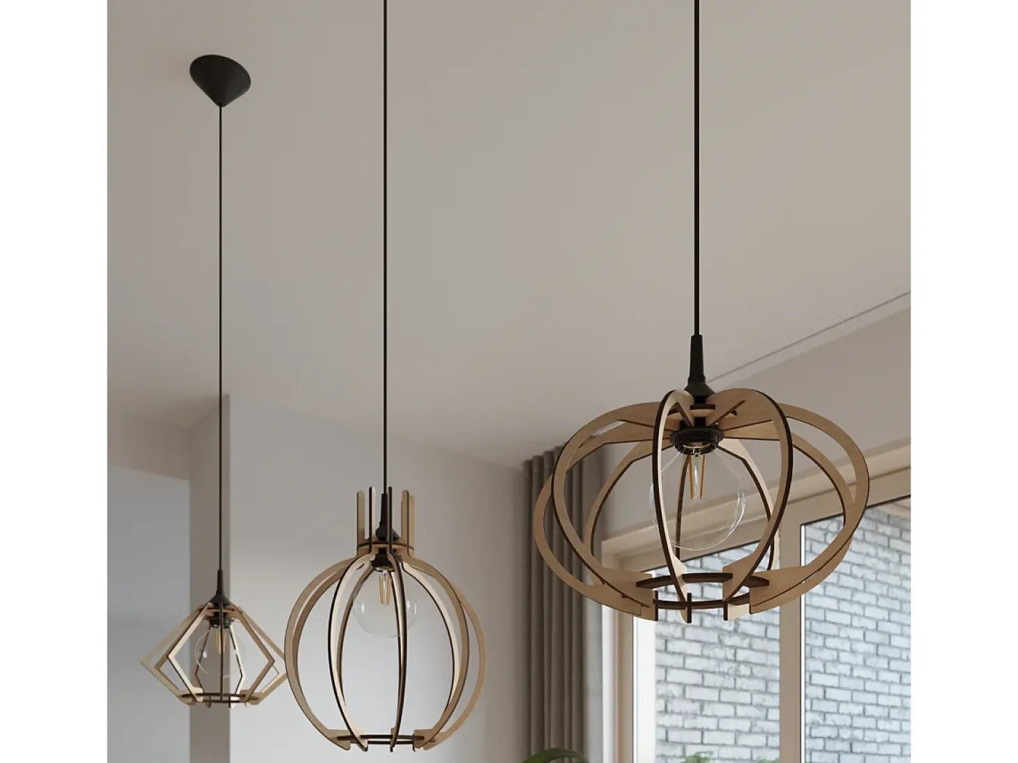 Lampada a sospensione in filo di legno naturale E27 Lámpara colgante con marco de alambre Madera natural E27