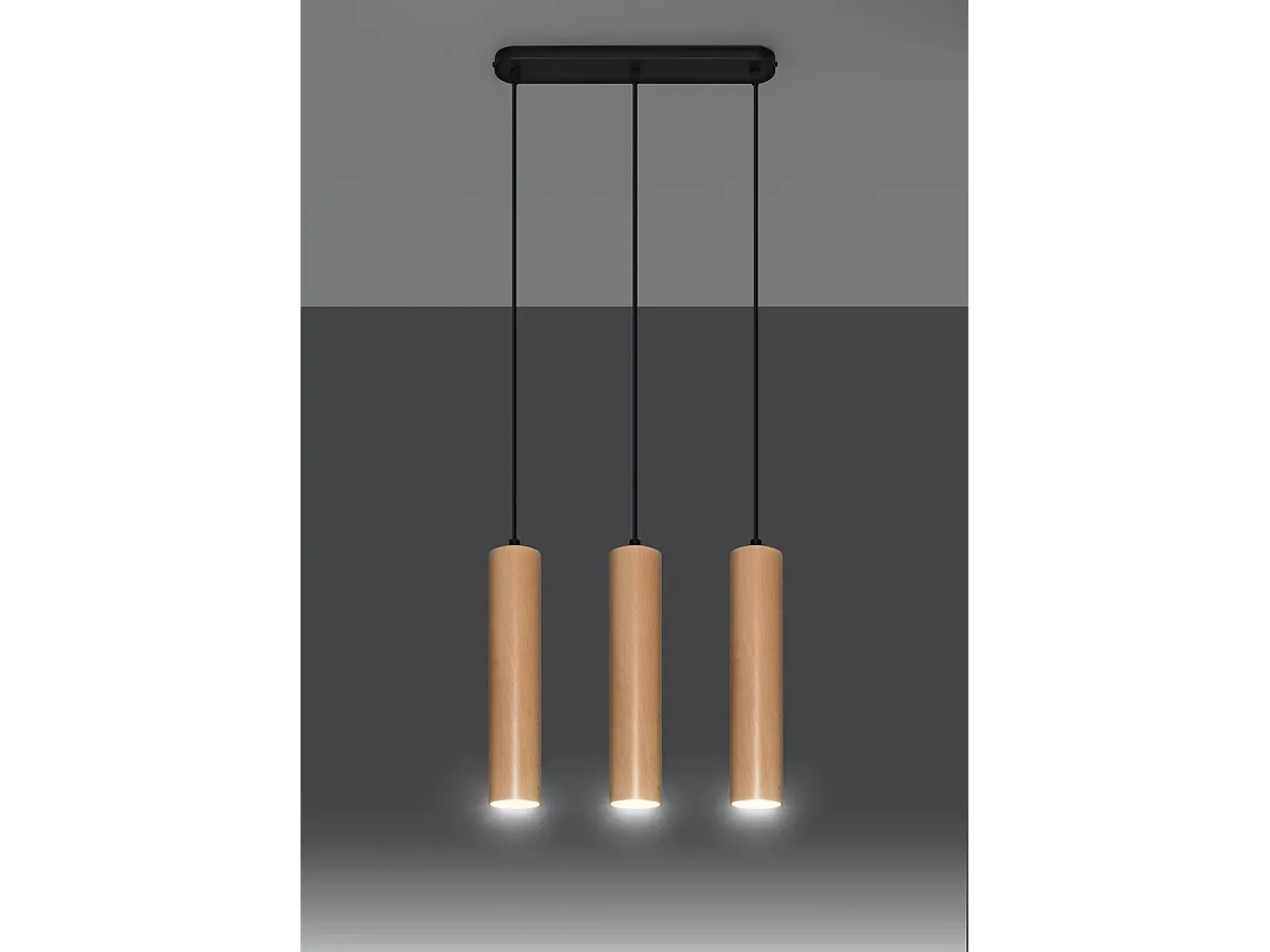 Lampada a sospensione tripla in legno naturale GU10 Lámpara colgante triple madera natural GU10