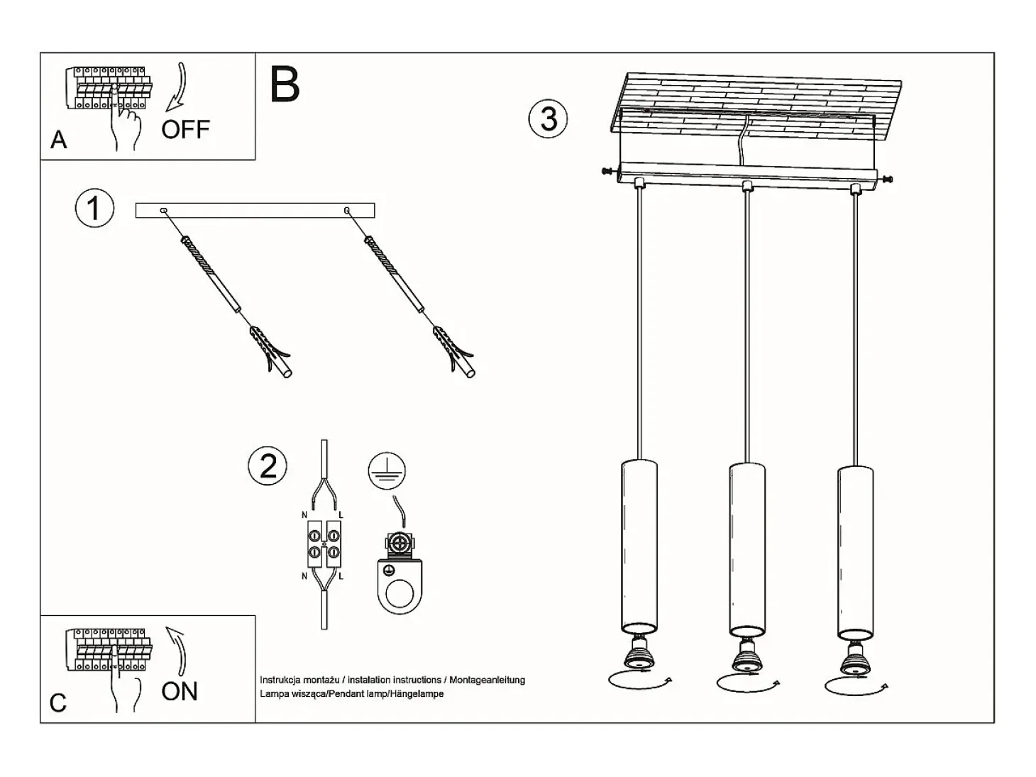 Lampada a sospensione tripla in legno naturale GU10 Lámpara colgante triple madera natural GU10