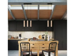 Lampada a sospensione tripla in legno naturale GU10 Lámpara colgante triple madera natural GU10