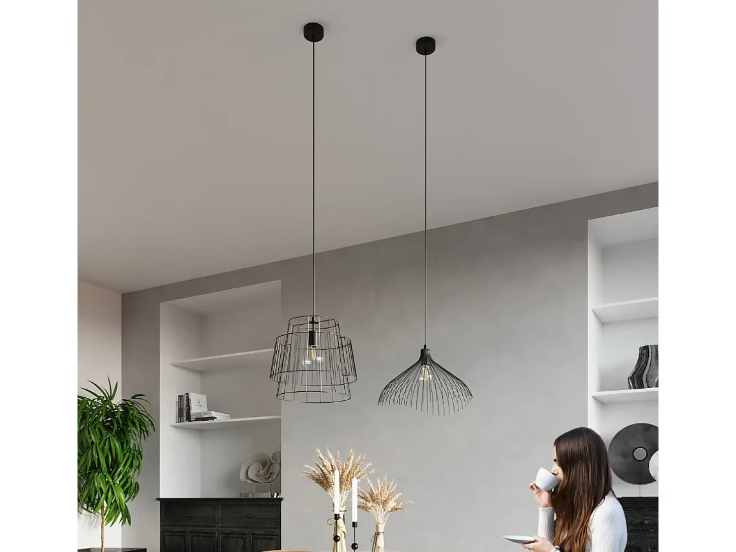 Lampada a sospensione Wire Frame nera E27 Lámpara colgante con marco de alambre Negro E27