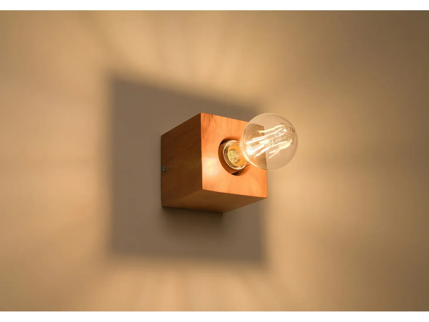 Lampada da parete quadrata da superficie in legno naturale E27 Lámpara de pared cuadrada de superficie madera natural E27
