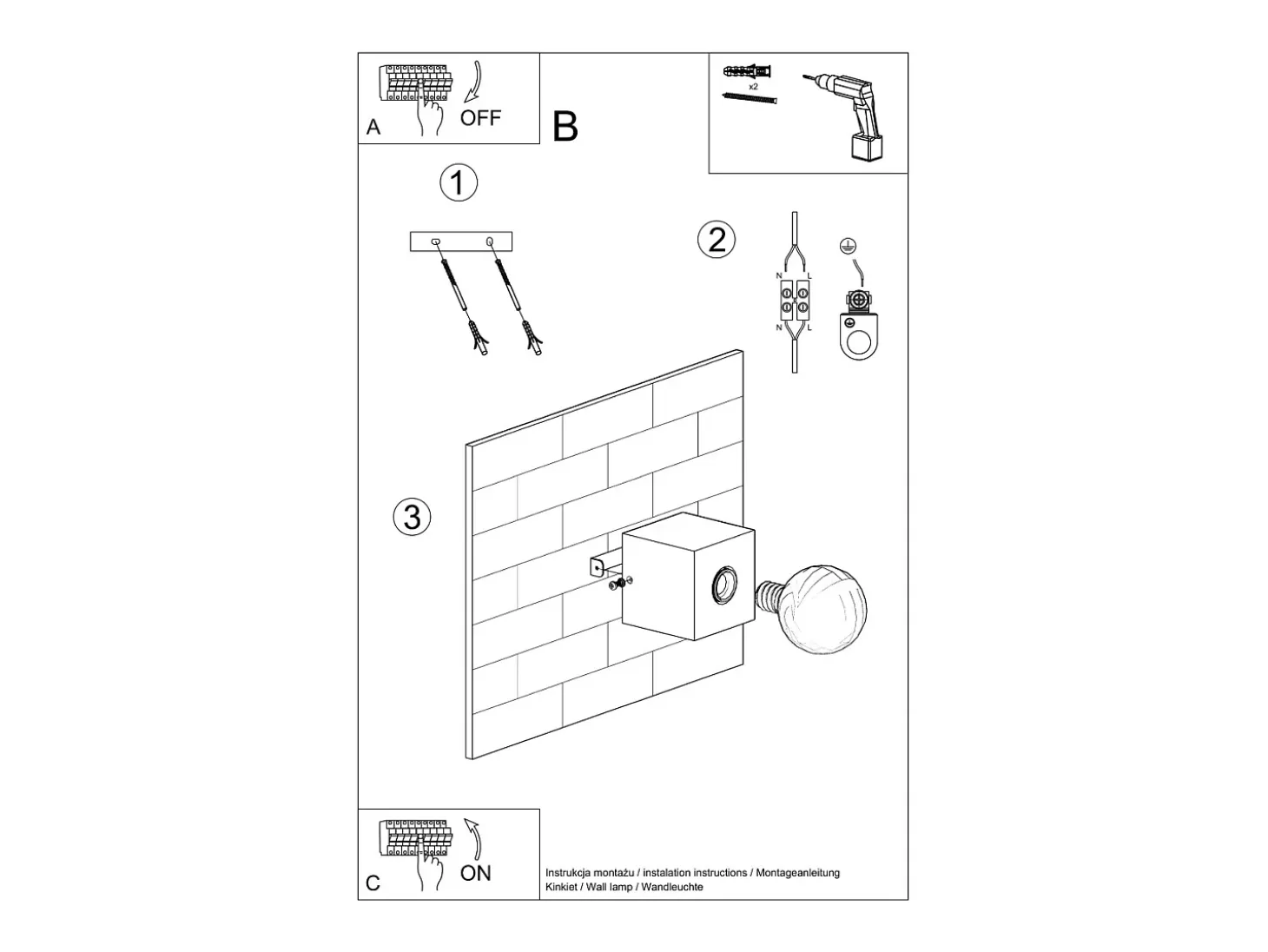 Lampada da parete quadrata da superficie grigia E27 Lámpara de pared cuadrada de superficie gris E27